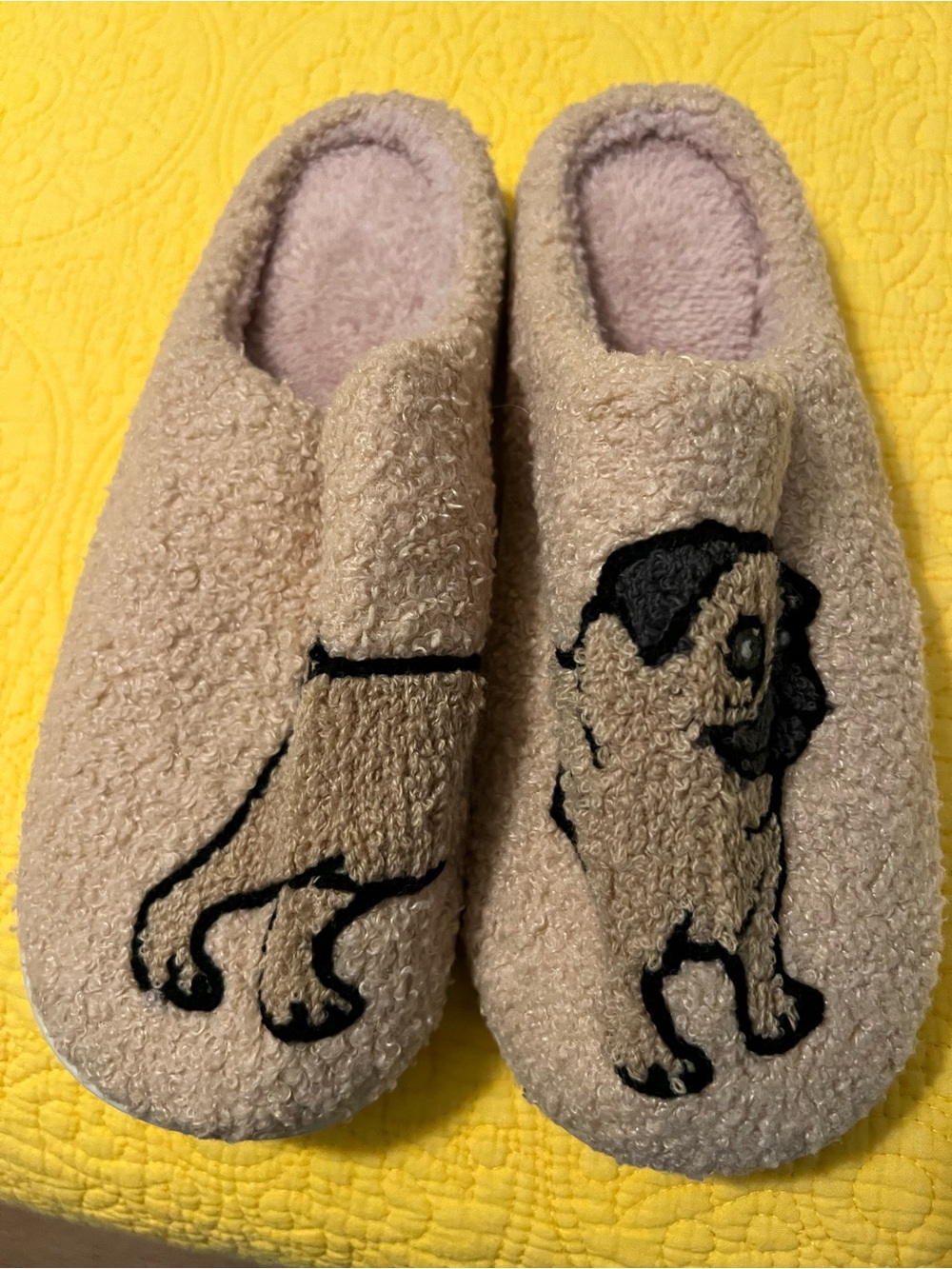 Cozy Beige Pug Slip-On Dog-Themed Slippers